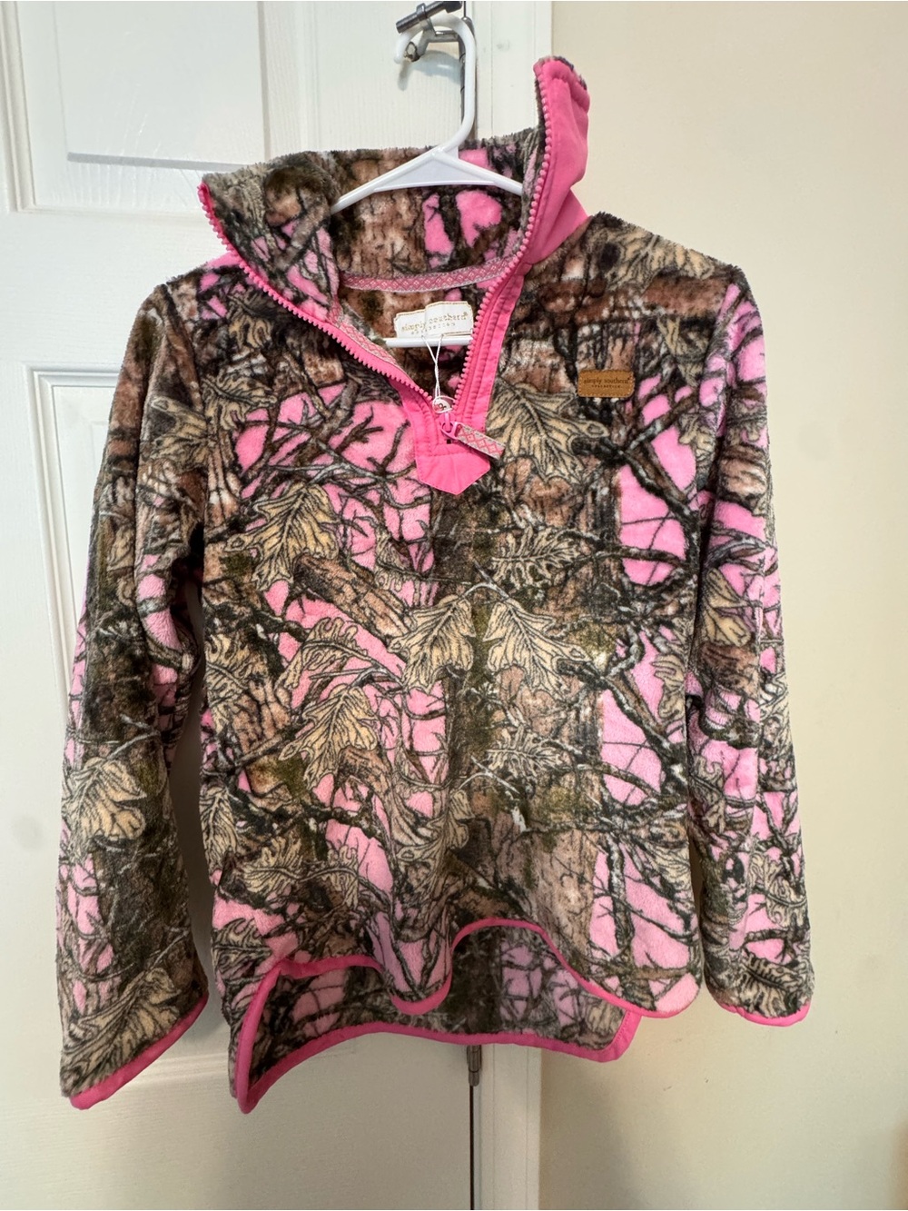 Simply Southern Pink and Brown Camo Fleece Quarter-Zip Hoodie